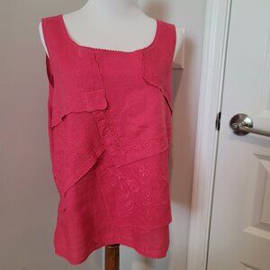 J Jill Linen Sleeveless Embroidered Handkerchief Blouse - Large